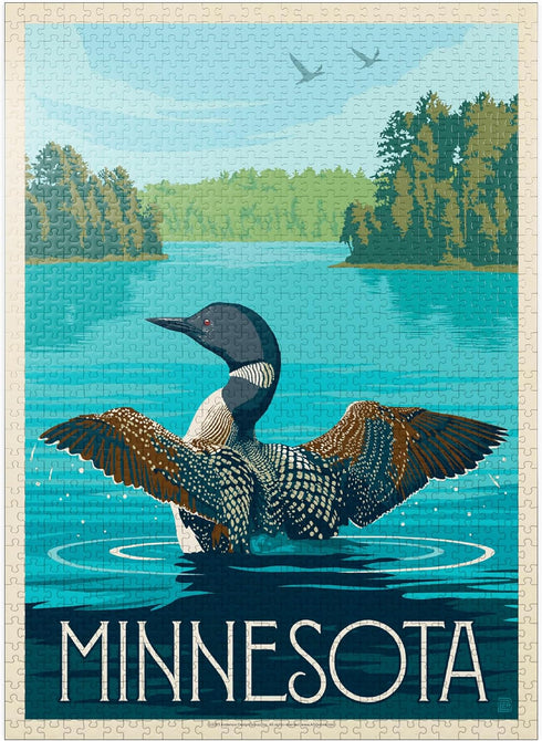 MyPuzzle Minnesota Vintage Poster, Loon, Premium 1000 Piece Jigsaw Puzzle for Adults