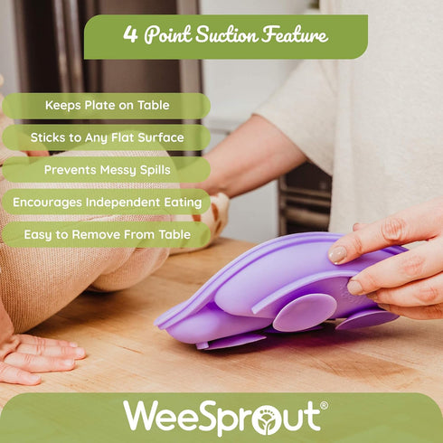 WeeSprout Suction Plates with Lids for Babies & Toddlers - 100% Silicone, Divided Design, Microwave & Dishwasher Safe