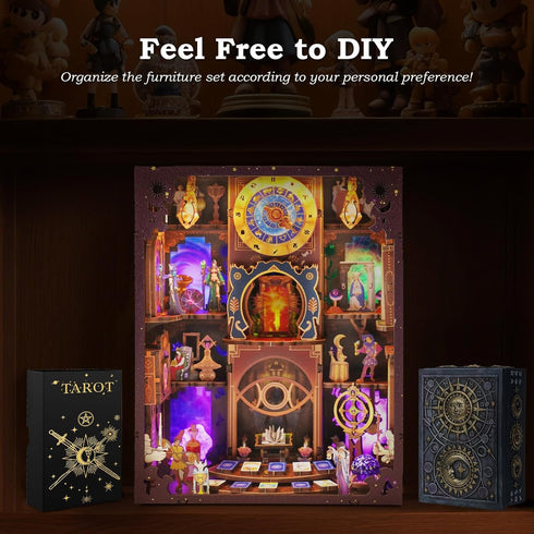 VORATHIS 3D Book Nook Kit - Fantasy Tarot Wooden Puzzle for Adults, Teens & Beginners, DIY Miniature Bookshelf Insert
