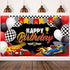 Car Racing Happy Birthday Backdrop, Car Themed Party Decorations, Photo Background for Birthday Photography Decor