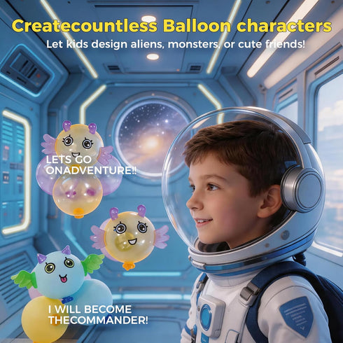 Ages3+ Magical Toy DIY Rocket Balloon Craft Kit for Kids, Creative Sticker Maker Activity with Air Pump, Build Your Own