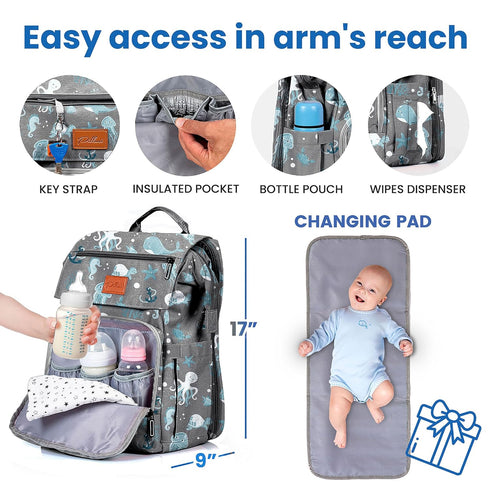 Backpack Backpack PILLANI Baby Diaper Bag - Diaper Bag w/Large Capacity - Baby Shower Gifts - Waterproof Travel Diaper