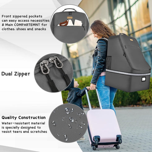 Padded Car Seat Travel Bag, Large Durable Carrier Bag with Steel Cable Handle and Reflective Stripes