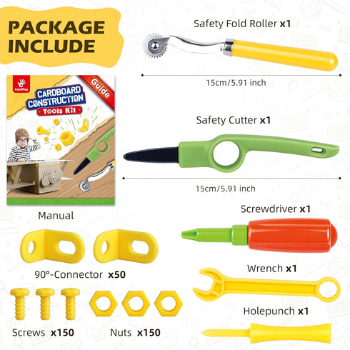 355 5-12 ColoPlay Cardboard Tools for Kids, Cardboard Cutter for Kids, Tools for STEM Educational, Gifts for Boys