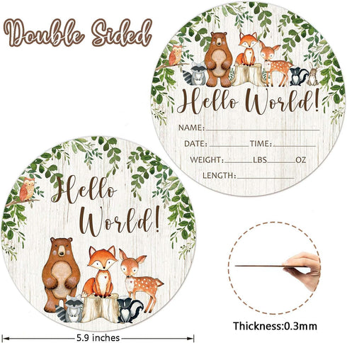 Yuzioey Birth Stat Sign for Newborn, Woodland Animals Baby Announcement, Forest Hello World Name Sign for Hospital