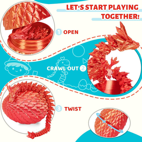 12" 3D 3D 5-7 4-6 8-12 Cessfle Prefilled Easter Eggs with Printed Dragons Inside, Printer Articulated Crystal Fidget