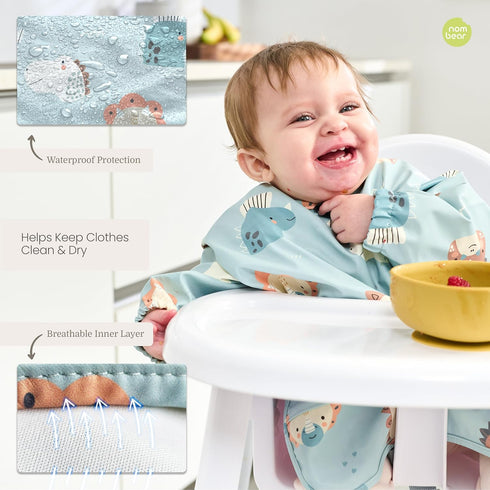 6-24 Waterproof Smock Baby Bibs for Eating (Boy or Girl Months) - Toddler Long Sleeve Bib for Baby Led Weaning