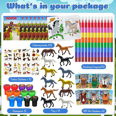 72 Cinrobiye Pcs Horse Party Favors Coloring Book Bulk, Farmhouse Pony Birthday Supplies, Western Cowboy Party Games