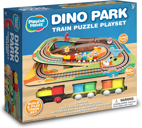 Playset 60 Set 3-5 Playful Minds Dino Park Train Puzzle Pc Build and Play Railway for Toddlers and Kids Ages EVA Foam