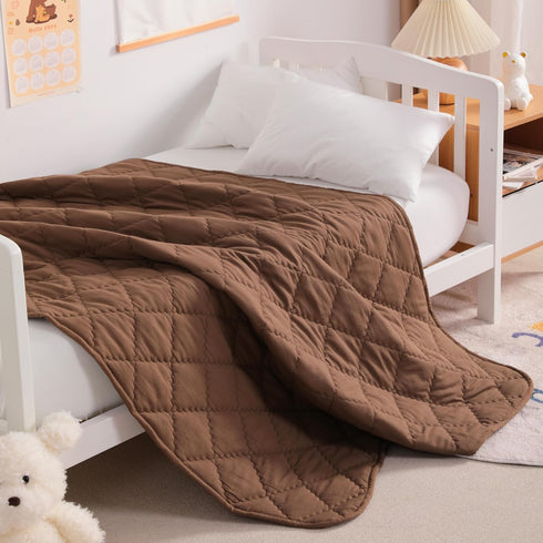 NTBAY Down Alternative Toddler Comforter, Lightweight and Warm Solid Color Baby Crib Quilted Blanket, 39x47 inches, Brown by NTBAY