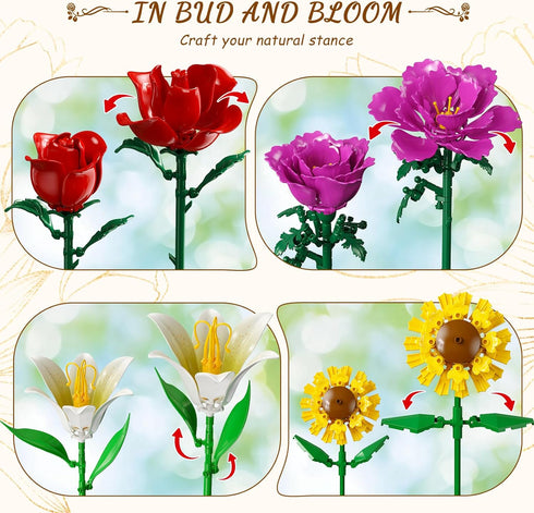 Set, 18 1065 8-12+ PLAXSOON Flower Bouquet Building Flowers Gift for Mothday Day Botanical Collection Building Block