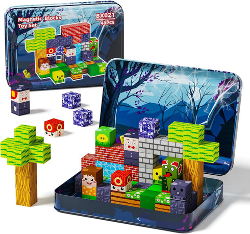 Voxifyx Magnetic Building Blocks, 48 Piece Set with Portable Iron Box, Kids Toys