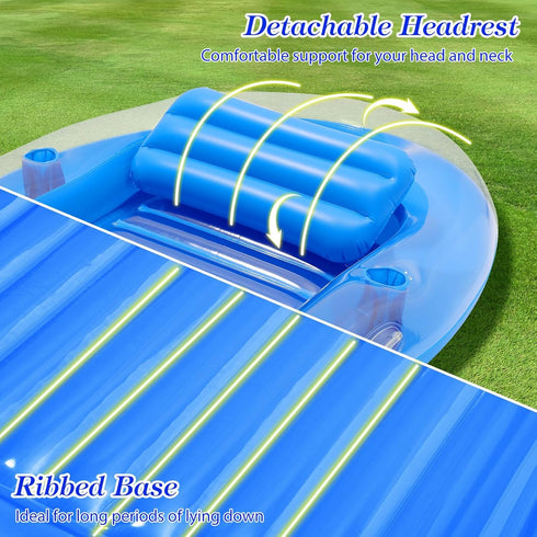 MoKo Pool Floats Adult, Large Floating Bed with Ice Bar, Tanning Bed Pool Raft Inflatable Lounger with Drink Holder