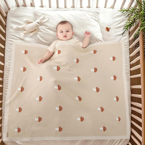 Girls,100% /40x 31 inches) Mushroom Baby Blanket for Boys & Cotton Knitted Receiving Swaddle Crib Stroller Blanket