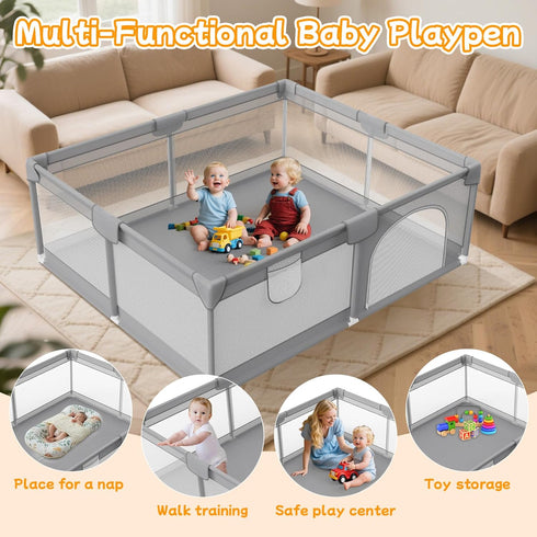 74"x50" 2 Large Baby Playpen - Playpen for Babies and Toddlers with Breathable Mesh & Handles - Baby Fence Playard