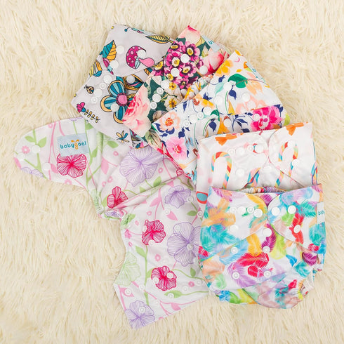 6pcs 6DCF04 Babygoal Cloth Diaper Cover for Girls,Baby Adjustable Reusable Covers for Fitted Diapers and Prefolds, Baby