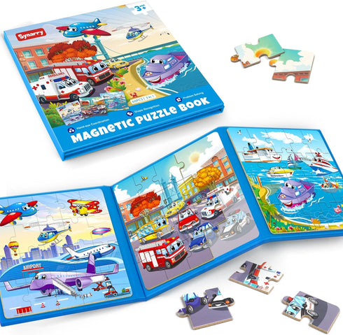 SYNARRY Air Land Water Transport Magnetic Puzzles for Toddlers 2-4, 20 Pieces Travel Puzzles for Kids Ages 4-6