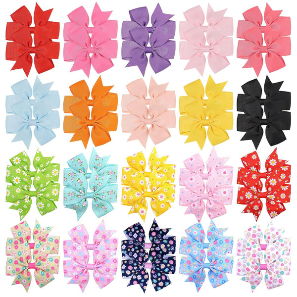 Choicbaby 40pcs Baby Girls Grosgrain Ribbon Pinwheel Hair Bows with Alligator Clips for Toddler Infants Newborn
