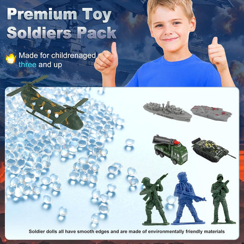 Playset Set 4-12 Army Men - Large Including Army Men Action Figures, Battle Mat, Army and Navy Weapon Gear Accessories