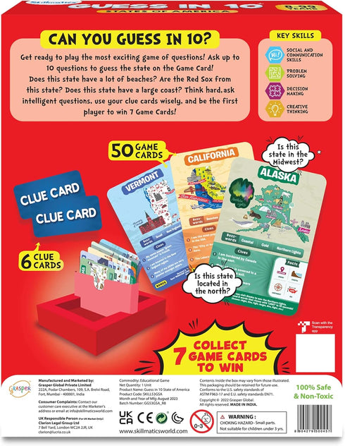 Skillmatics Card Game - Guess in 10 States of America, Educational Travel Toys for Kids, Ages 8 and Up