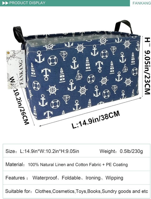 FANKANG Foldable Canvas Laundry Basket, Nursery Hamper with Waterproof PE Coating, Rec-Sailboat