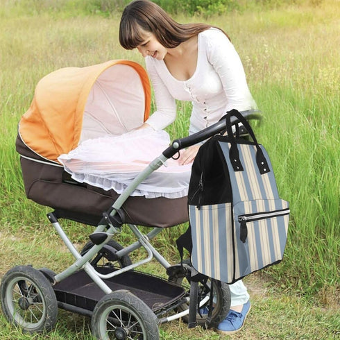 FHEDVBN Backpack Mummy Backpacks Daypack Blue Beige Stripe Diaper Bag for Women Multifunction Waterproof for Mom Dad