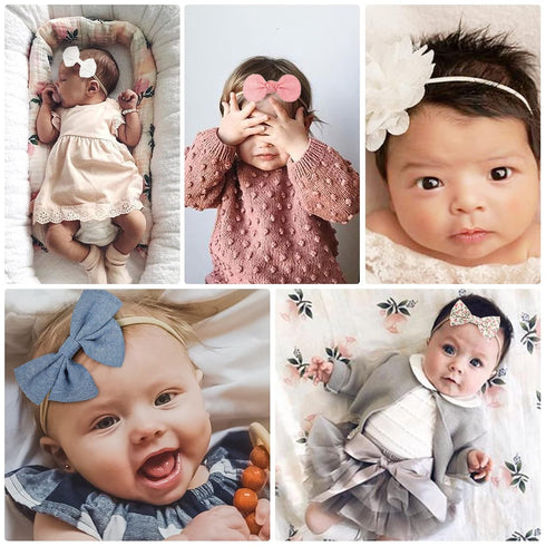 DRESHOW BQUBO Baby Girl Bows and Headbands, Soft Nylon Hairbands Elastics Handmade Girls Flower Hair Accessories, 10