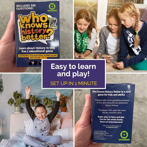 QUOKKA History Trivia Family Game, Card Board Game for Kids Ages 8-12 & Adults, Fun Learning Quiz