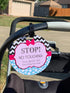 THREE LITTLE TOTS Pink Zig Zag Stop No Touching Baby Car Seat Sign or Stroller Tag - CPSIA Safety Tested
