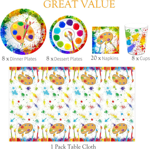 45PCS Art Paint Party Supplies, LIYDE Decorations for 8, Disposable Tableware Include Plates Cups Napkins Tablecloth