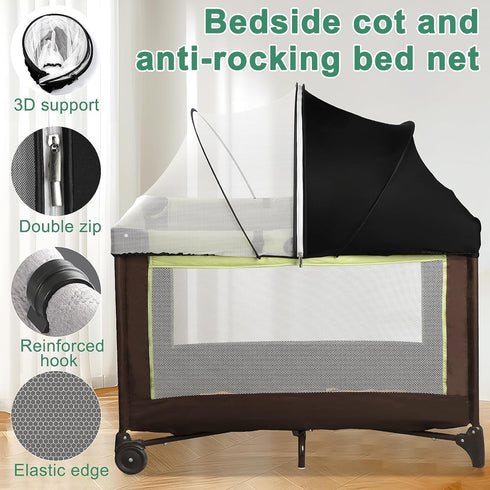 WANRU Pack 2-Way N Play Tent Cover & Bassinet Canopy - Half-Blackout Breathable Mosquito Net with Zipper for Bassinet