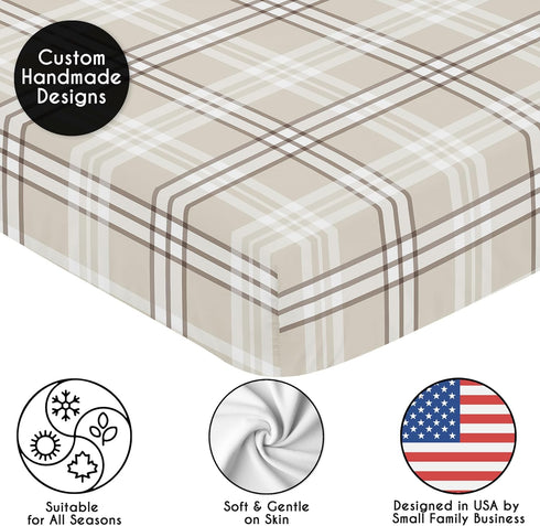 Sweet Jojo Designs Fitted Baby Crib Sheets (Taupe Plaid) for Boys/Girls, Infant Nursery, Toddler Room - Standard Size