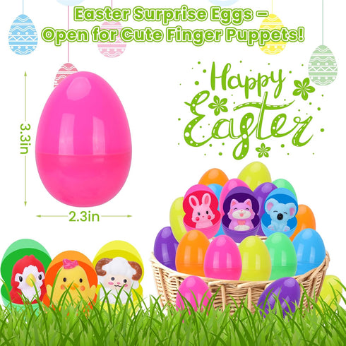 12 Pack Prefilled Easter Eggs With Toys, Mini Animal Finger Puppets Easter Egg Fillers, Easter Basket Stuffers for Kids