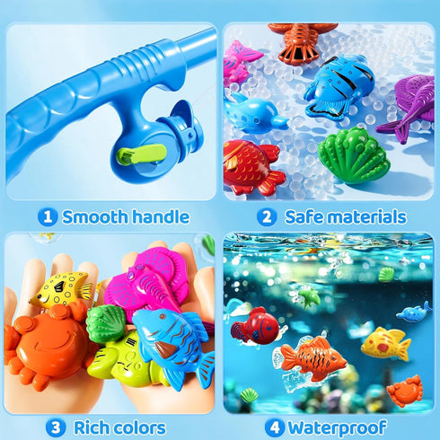 LILYBUDS 3-5 4-8, Magnetic Fishing Pool Toys Game for Kids Toddlers Fishing Water Table Bathtub Toy with Inflatable