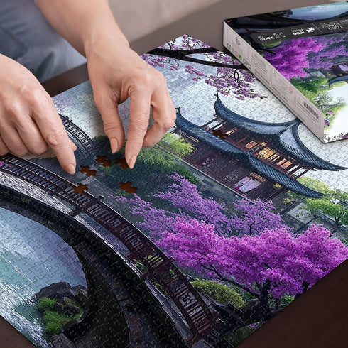 PICKFORU 1000 Plum Blossom Dreamscape Puzzles for Adults Pieces, Vintage Flower Tree Scenery Puzzles, Impossible Unique