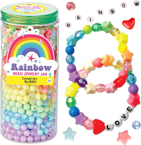 Creativity for Kids Rainbow Bead Jar Jewelry Making Kit, Makes 40+ Friendship Bracelets for Girls Ages 6-8+