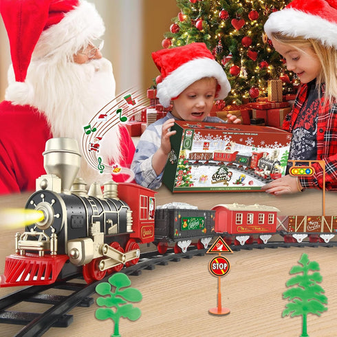 Set 4-8 20-Piece Set JQ JUQU Electric Train for Kids Ages with Lights and Music - Toy Train and Tracks for Children