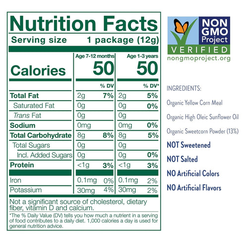 Pack 18 (Pack 18 0.42 oz Packs) Little Bellies Organic Round-a-bouts Baby Snack, Sweetcorn, of of x Individual