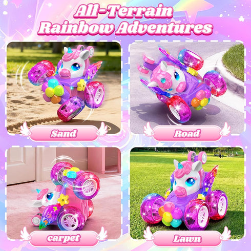 Zmpolir Lights,360Rotation 3 4 5 6 7 8 9 10 Unicorn RC Cars for Girl Toys with Glowling Crystal Wings &Eyes Remote