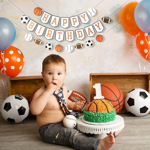 Birthday Sports Theme Banner Garland - High Chair Decoration for Party Celebrations