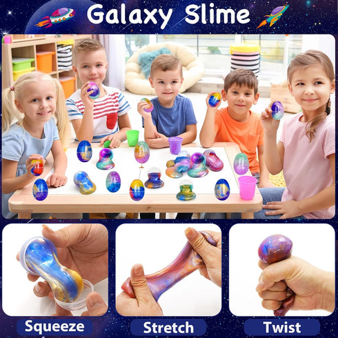 12 Pack Prefilled Easter Galaxy Slime Eggs,Galaxy Slime Easter Egg Fillers Stress Relief Easter Egg Hunt Filling Treats
