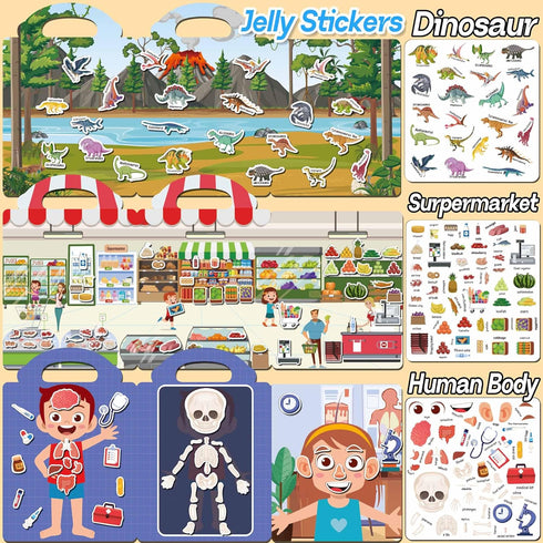 6 Sets 1-3, 2-4 2 3 4 iGetooy Reusable Sticker Book for Toddlers Jelly Sticker Books for Toddlers Years, Toddler Travel
