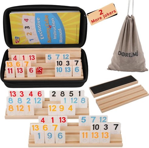 Doreimi Non-Transparent Rummy Cube Game Set 4 Players 2026-108 Tiles, 4 Anti-Slip