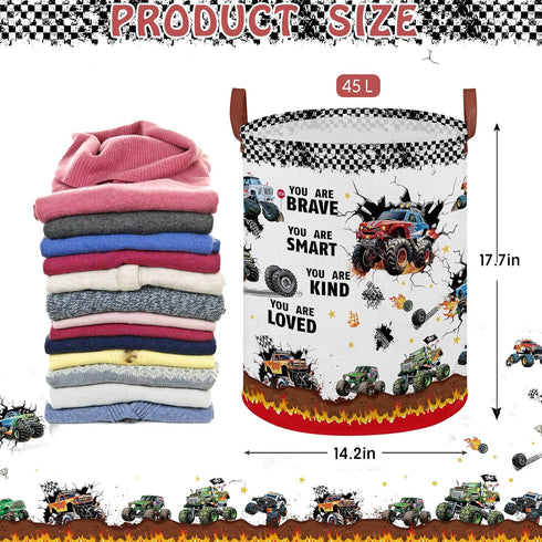 Monster Trucks Laundry Hamper Basket Kid Gift Toy Bin Empty Car Nursery Decor Hamper,Storage Basket Collapsible Clothes
