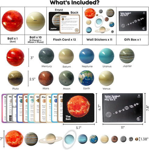 Planets Stress Ball Flashcard & Wall Decal Stickers, Solar System Toys for Kids, Planet Toys for Kid Party Favors