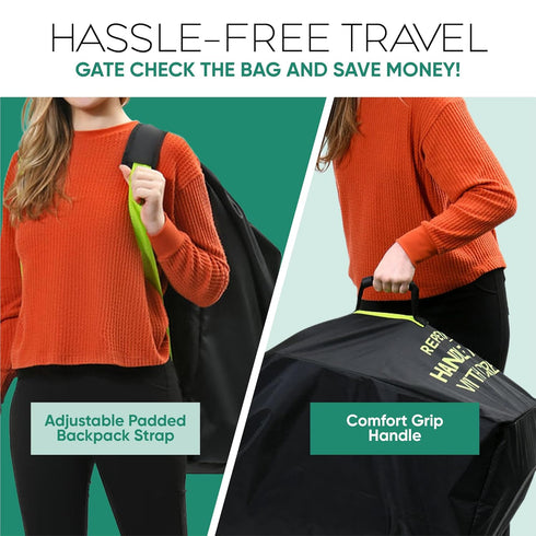 47" 24" 15" reperkid Large Stroller Bag for Airplane Travel, Black & Green, H x W x D, Fits Most Large, Single, Double