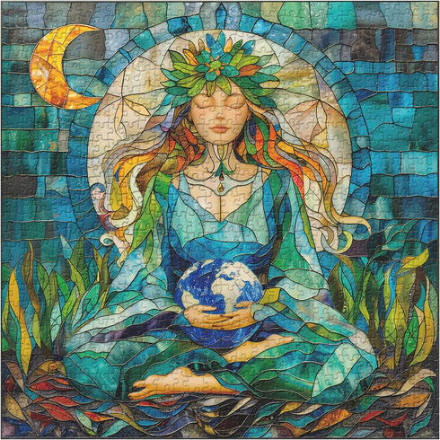 Stained Glass Mother Earth Puzzles for Adults 1000 Pieces, Nature Mother Earth Plant Jigsaw Puzzles, Difficult Hard Mother Love Puzzle as Wall Art Decor