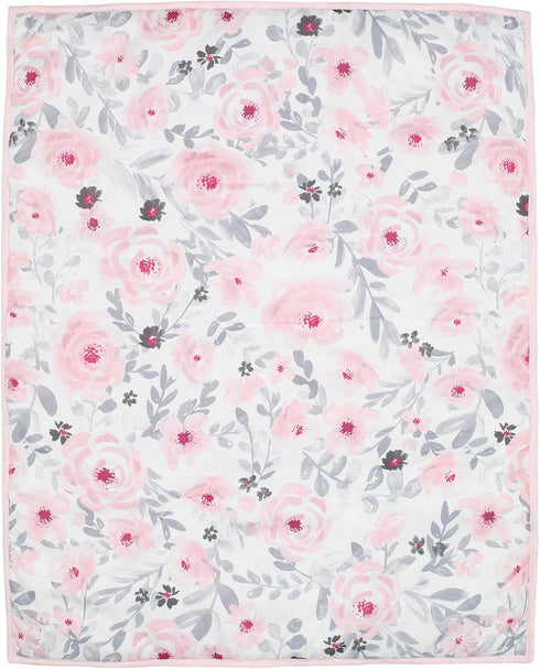 3-Piece Set Bedtime Originals Blossom Pink Watercolor Floral Mini Crib Bedding