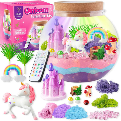 JOYEEMAX Unicorn Light-Up Terrarium Kit for Kids - LED Night Light Birthday Gift