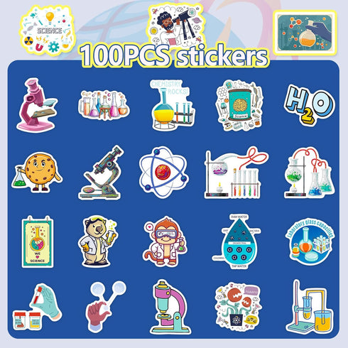 100Pcs Laboratory Stickers for Water Bottles, Cute Cartoon Science Stickers for Kids and Physical Chemistry
